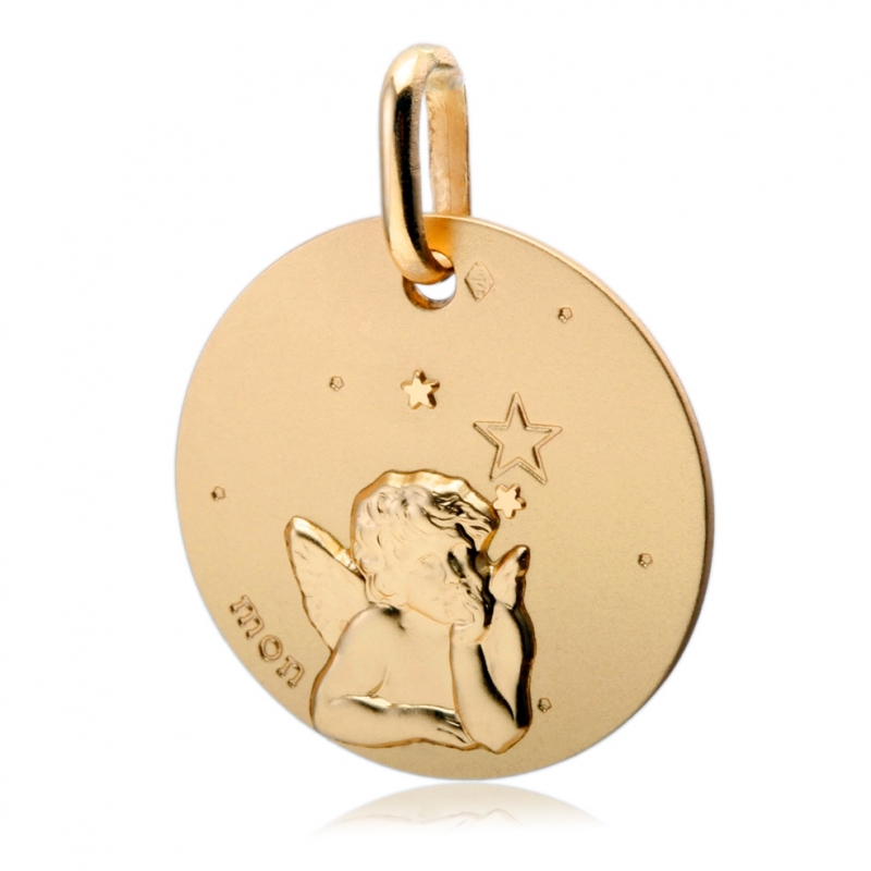 Médaille Enfant - Médaille ronde en or jaune, motif ange - Le Manège à  Bijoux®