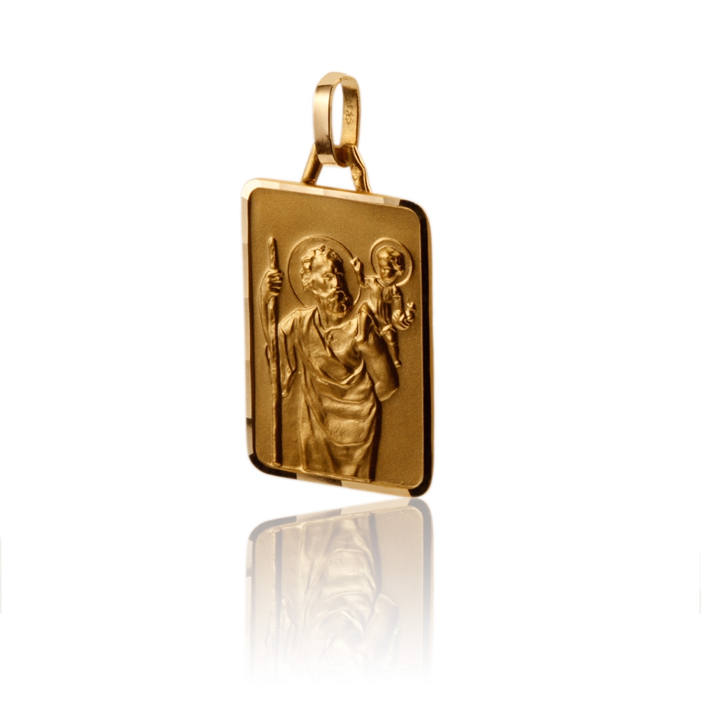 Médaille Saint Christophe rectangulaire en Or Blanc 375 Ref. 47506