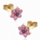 Boucles d'oreilles en or jaune, oxydes de zirconium rose et violet. - A
