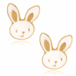 Boucles d'oreilles en or jaune et laque, lapin
