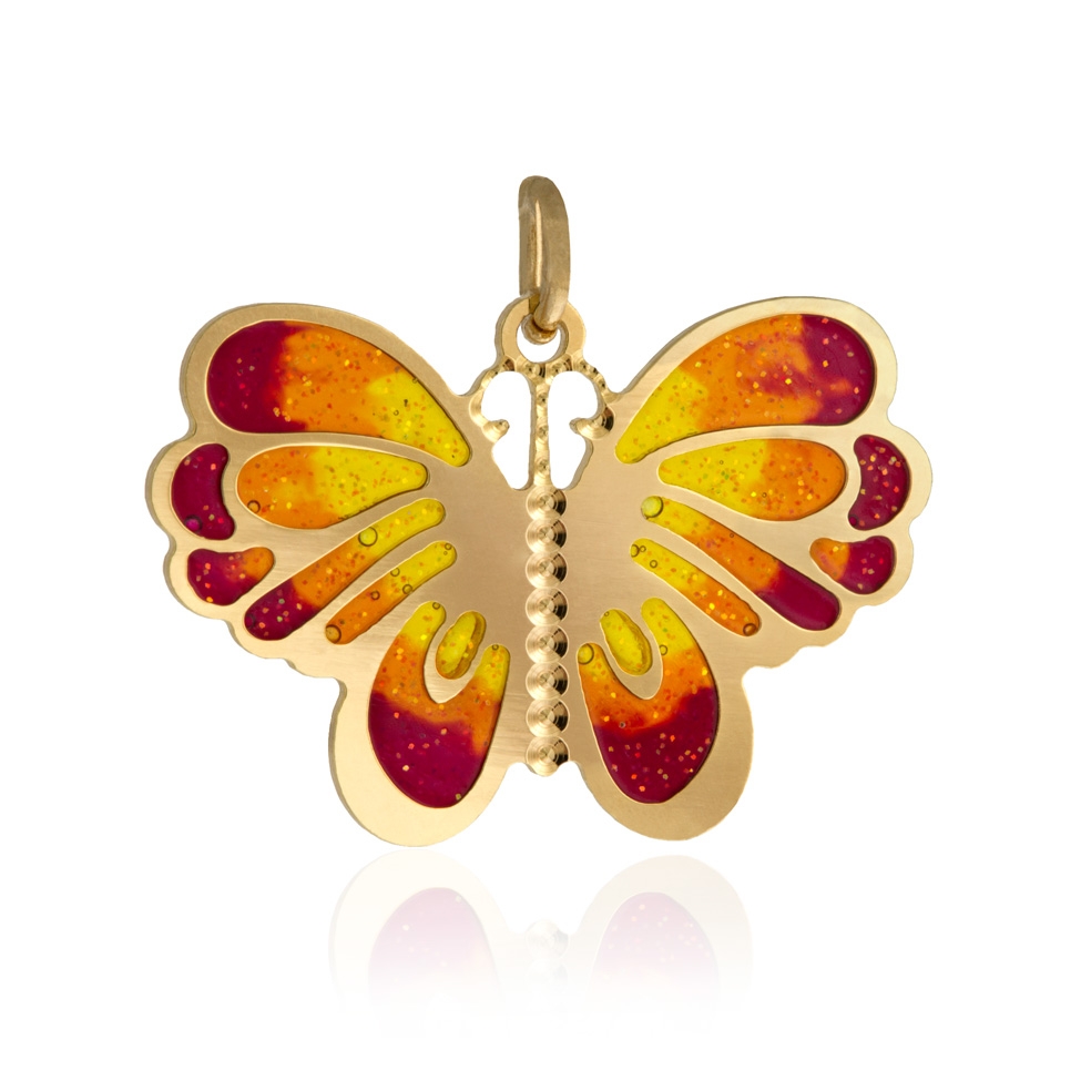 Boucles d'oreilles en or jaune et laque, papillon : Longueur