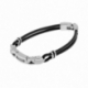 Bracelet en acier caoutchouc noir et câbles acier gris - A