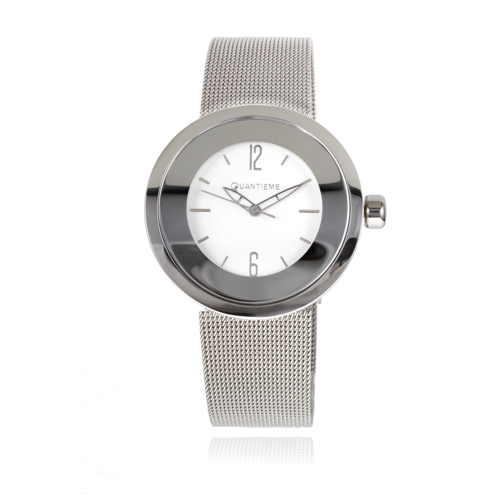 Montre dame boite en acier bracelet en acier et verre min ral