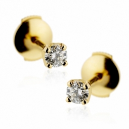 Boucles d'oreilles en or jaune, diamant, 4 griffes