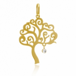 Pendentif en or jaune et oxyde de zirconium, arbre de vie