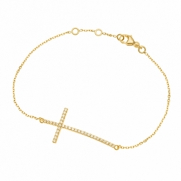 Bracelet en plaqué or et oxydes zirconium, croix
