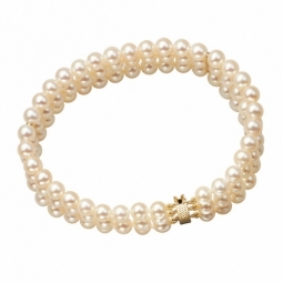 Bracelet en or jaune, 3 rangs de perles de culture d'eau douce 5/5,5mm, fermoir cliquet