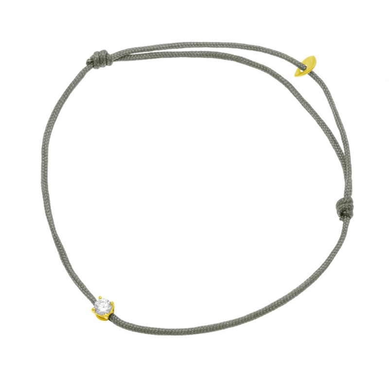 Bracelet cordon kaki en or jaune, oxyde de zirconium : Longueur