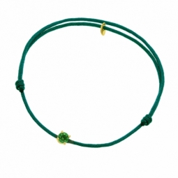 Bracelet cordon vert foncé en or jaune, oxyde de zirconium