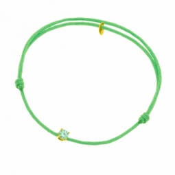 Bracelet cordon vert clair en or jaune, oxyde de zirconium