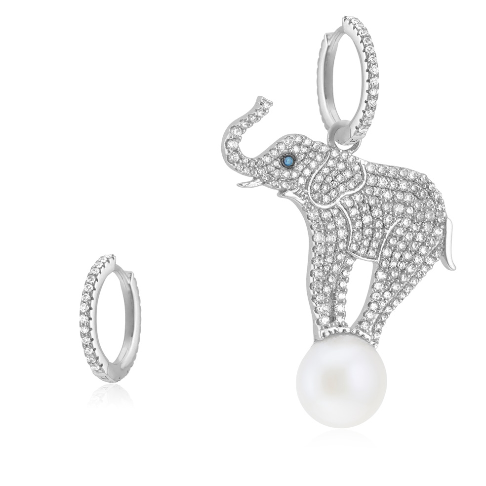 Boucles d'oreilles en argent rhodié, oxyde de zirconium et perle  synthétique : Longueur - Taille Unique - Le Manège à Bijoux®