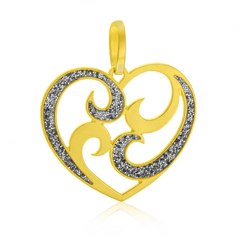 Boucles d'oreilles en or jaune, laque pailletée coeur : Longueur - Taille  Unique - Le Manège à Bijoux®