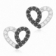 Boucles d'oreilles en argent rhodié et rhodié noir ,oxydes de zirconium noirs et blancs - A