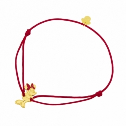 Bracelet cordon rouge en or jaune et laque, Minnie Disney 