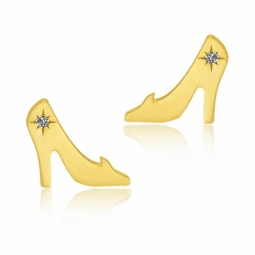 Boucles d'oreilles en or jaune et laque pailletée, soulier Cendrillon Disney 