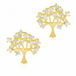 Boucles d'oreilles en or jaune et oxydes de zirconium, arbre de vie
