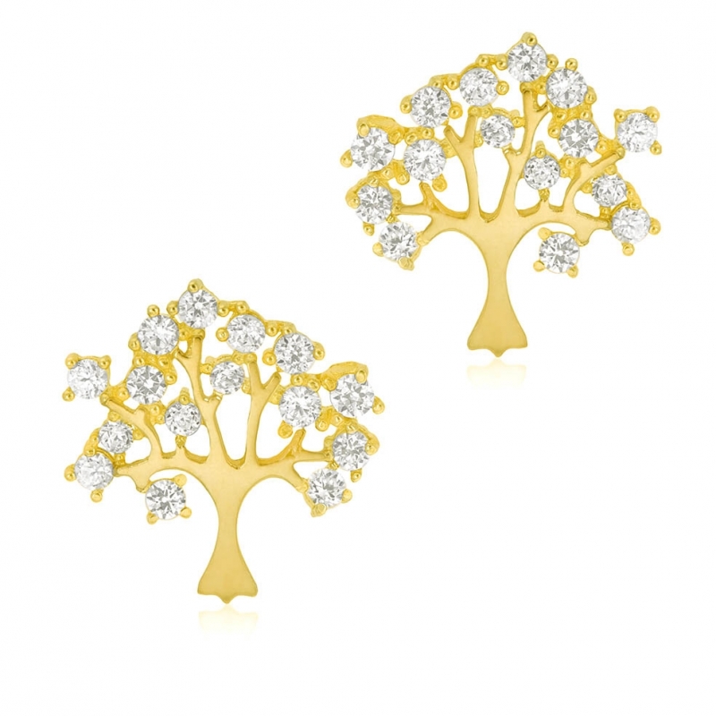 Boucles d'oreilles dormeuses en or jaune, oxyde de zirconium : Longueur -  Taille Unique - Le Manège à Bijoux®