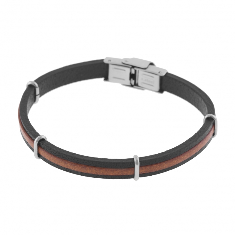 Black leather belt style bracelet with silver clasp 