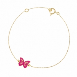 Bracelet en or jaune et laque rose, papillon