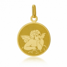 Médaille en or jaune ange, mat et brillant