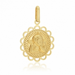 Médaille en or jaune, ange, bords découpés