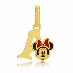 Pendentif en or jaune et laque, lettre A, Minnie Disney
