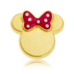 Pendentif en or jaune et laque rouge et noeud à pois blanc , Minnie Disney 