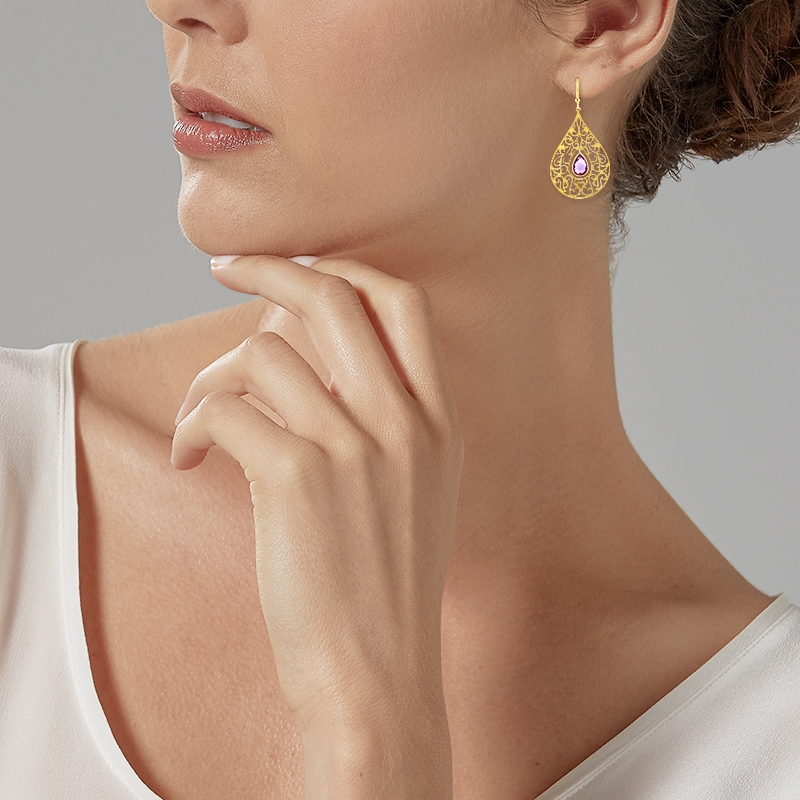 Boucles d'oreilles en or jaune et améthyste : Longueur - Taille Unique - Le  Manège à Bijoux®