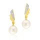 Boucles d'oreilles en or jaune rhodié, diamant et perle de culture - A