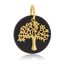 Pendentif en or jaune et bois d'ébène, arbre de vie