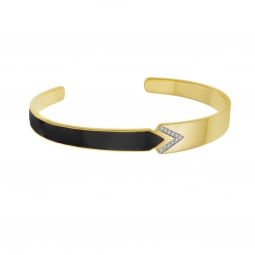 Bracelet jonc en plaqué or, laque noire et oxydes de zirconium