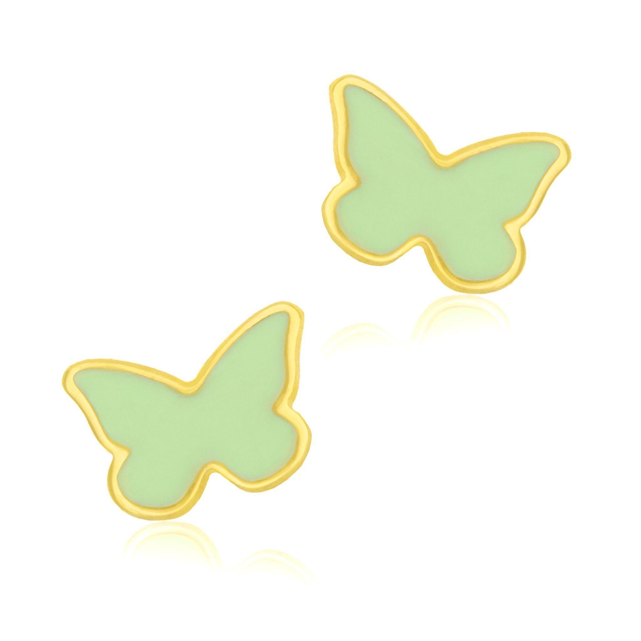 Boucles d'oreilles en or jaune et laque rose, papillon : Longueur - Taille  Unique - Le Manège à Bijoux®