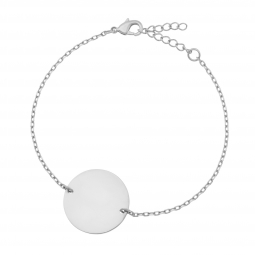 Bracelet en argent rhodié plaque ronde 19 mm, motif pointillé