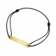 Bracelet cordon noir en plaqué or, plaque rectangle 6 mm - A
