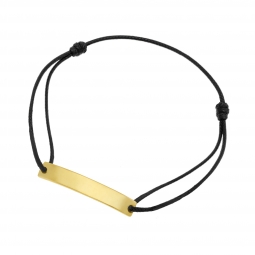 Bracelet cordon noir en plaqué or, plaque rectangle 6 mm