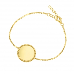Bracelet en plaqué or, plaque ronde perlée 18 mm
