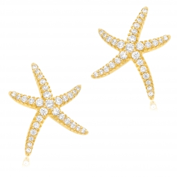 Boucles d'oreilles en argent doré et oxydes de zirconium, étoile de mer