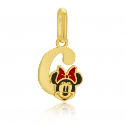 Pendentif en or jaune et laque, lettre C, Minnie Disney