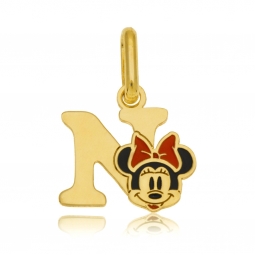 Pendentif en or jaune et laque, lettre N, Minnie Disney
