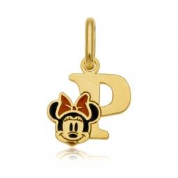 Pendentif en or jaune et laque, lettre P, Minnie Disney