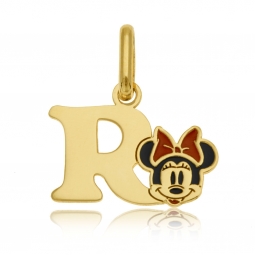 Pendentif en or jaune et laque, lettre R, Minnie Disney