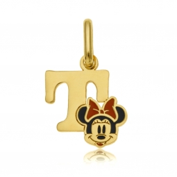 Pendentif en or jaune et laque, lettre T, Minnie Disney