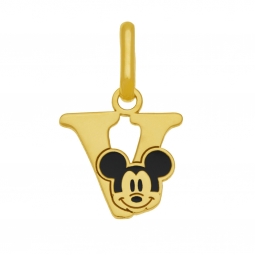 Pendentif en or jaune et laque, lettre V, Mickey Disney