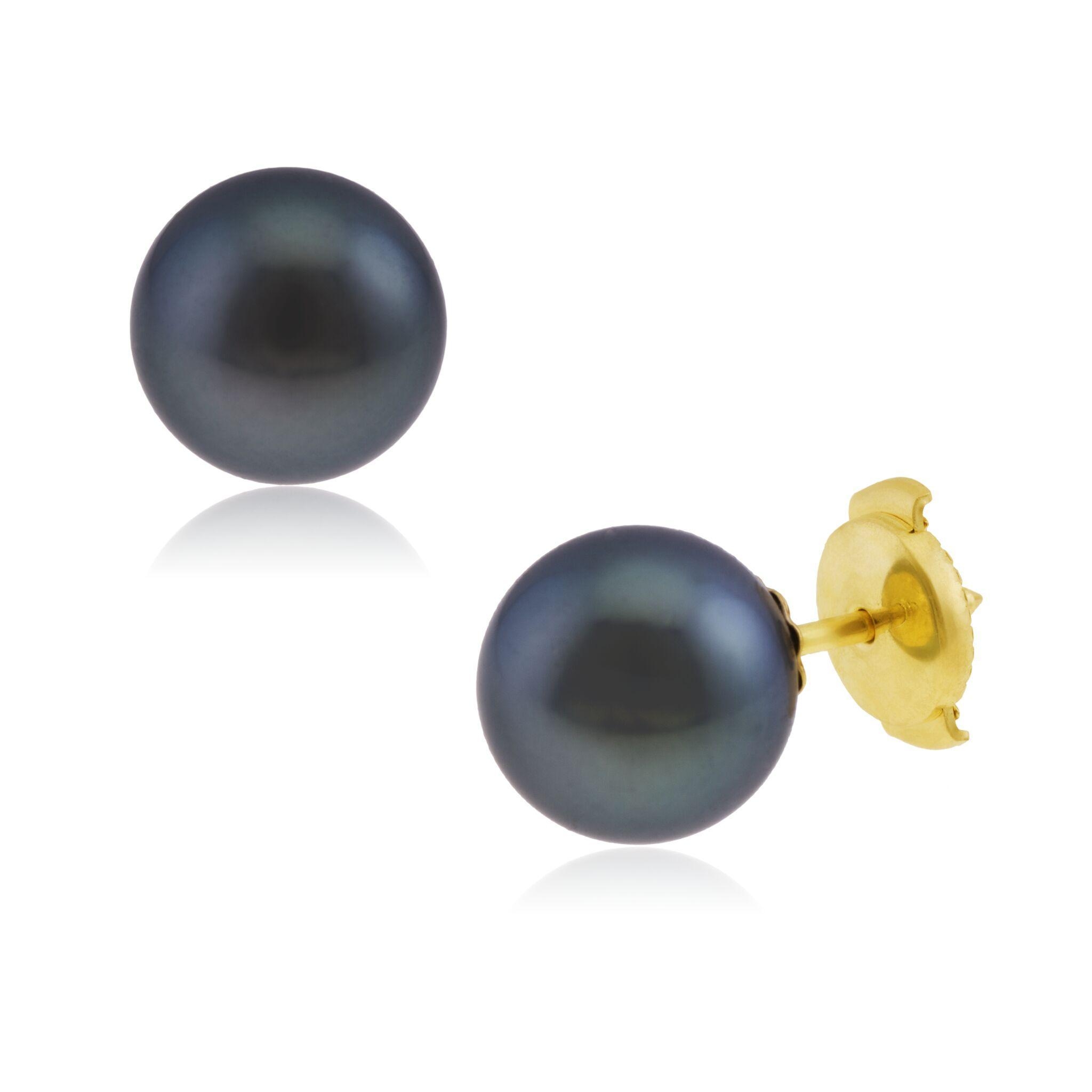Boucles d'oreilles Vaima perles noires de Tahiti attaches françaises en or  blanc 14k - Bijouterie L