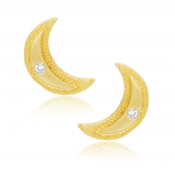 Boucles d'oreilles en or jaune et oxyde de zirconium, lune