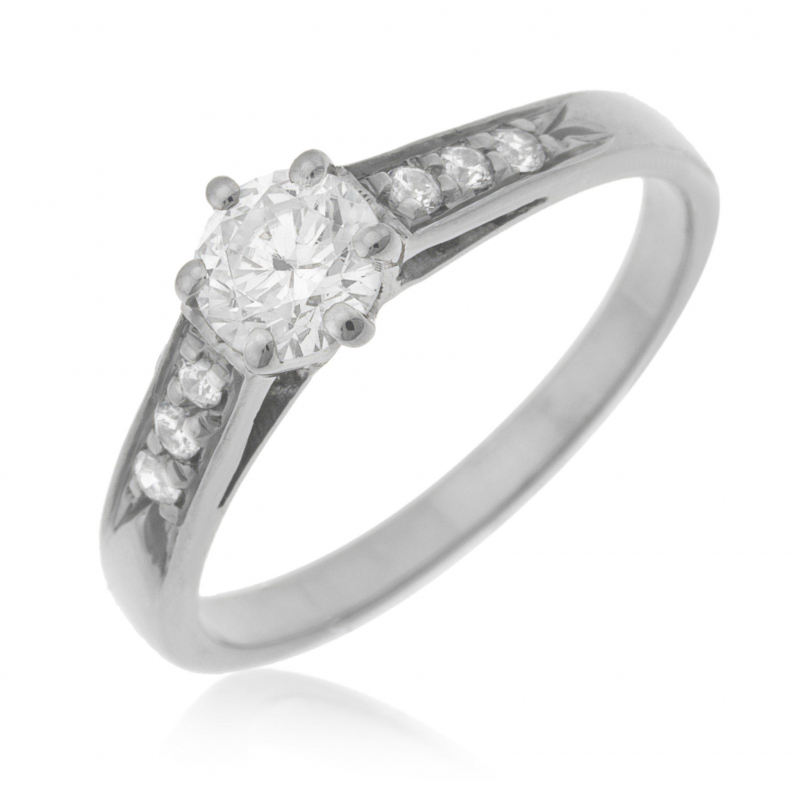 Bague solitaire accompagn en or gris diamants serti 6 griffes