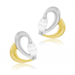 Boucles d'oreilles en or jaune et rhodié, oxyde de zirconium