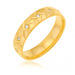 Alliance en or jaune et diamants, largeur 4,5 mm