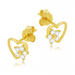 Boucles d'oreilles en or jaune et oxydes de zirconium, coeur