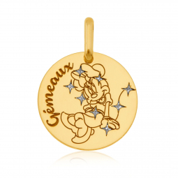 Pendentif zodiaque en or jaune et laque, Gémeaux, Minnie Disney